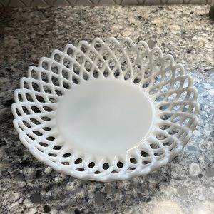 Vintage lacey milk glass decorative bowl